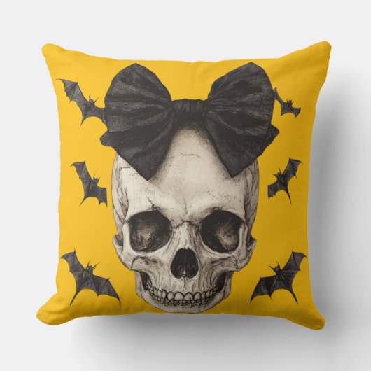 🦇 Crâne Gothique avec Noeud クッション (正面)