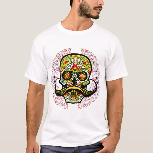 Crâne mexicain avec symbole et moustache tシャツ (正面)