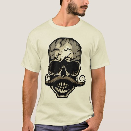 crane_moustache_hipster_tete_de_mort_skull_2901_Q Tシャツ (正面)