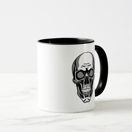 Crâne noir et blanc au design stylé. マグカップ (正面右)