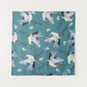 crane, pattern, illustration flying bird flower タペストリー (正面(横))