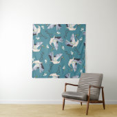 crane, pattern, illustration flying bird flower タペストリー (インサイチュ)