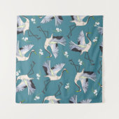 crane, pattern, illustration flying bird flower タペストリー (正面)