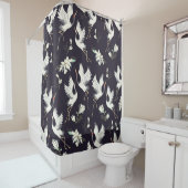 crane, pattern, vintage illustration flying bird f シャワーカーテン (インサイチュ)