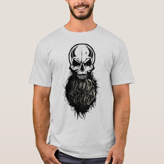 crane tete de mort hipster skull barbu barbe pirat tシャツ (正面)