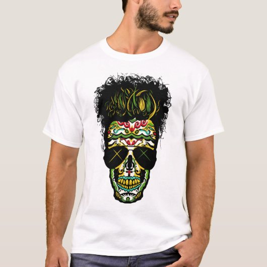 crane_tete_de_mort_mexicaine_hipster_mexicain_lune tシャツ (正面)