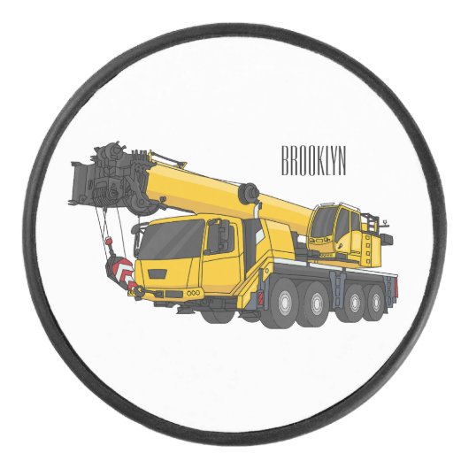 Crane truck cartoon illustration アイスホッケーパック (正面)