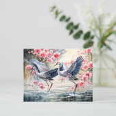 Cranes in water with floral reflections シーズンポストカード (スタンド正面)