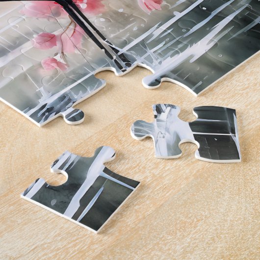 Cranes in water with floral reflections ジグソーパズル (側面)