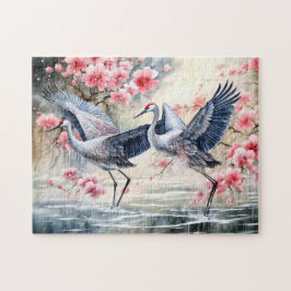 Cranes in water with floral reflections ジグソーパズル