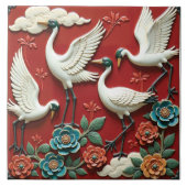 Cranes Resting on Floral Branches タイル (正面)