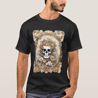 Cranium and Autumn Roses Art Nouveau Design Tシャツ