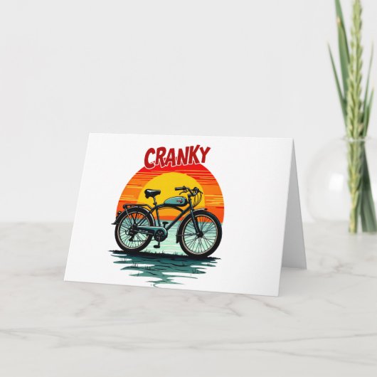  crankyバイクTシャツ：ヴィンテージサンセットと時代を超えたバイク サンキューカード (正面)