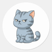 Cranky Grey Tabby Cat ラウンドシール (正面)