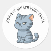 Cranky Grey Tabby Cat Custom Text ラウンドシール (正面)