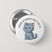 Cranky Grey Tabby Cat Custom Text 缶バッジ (正面&裏面)