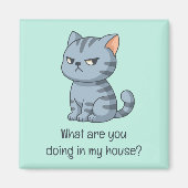 Cranky Grey Tabby Cat Funny Text Green マグネット (正面)