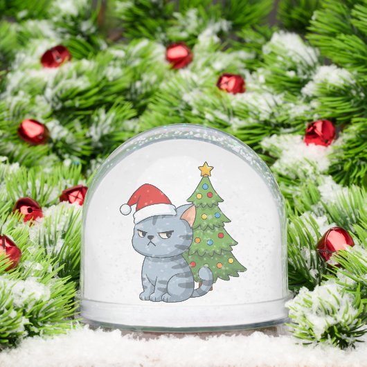 Cranky Grey Tabby Cat Red Hat Christmas Tree (クリスマス)