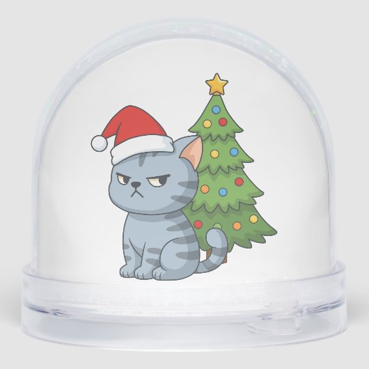 Cranky Grey Tabby Cat Red Hat Christmas Tree (裏面)