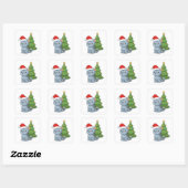 Cranky Grey Tabby Cat Red Hat Christmas Tree スクエアシール (シート)
