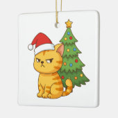 Cranky Orange Tabby Cat Red Hat Christmas Tree セラミックオーナメント (左)
