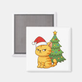 Cranky Orange Tabby Cat Red Hat Christmas Tree マグネット (正面/裏面)