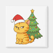 Cranky Orange Tabby Cat Red Hat Christmas Tree マグネット (正面)