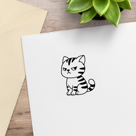 Cranky Tabby Cat 1x1 ラバースタンプ