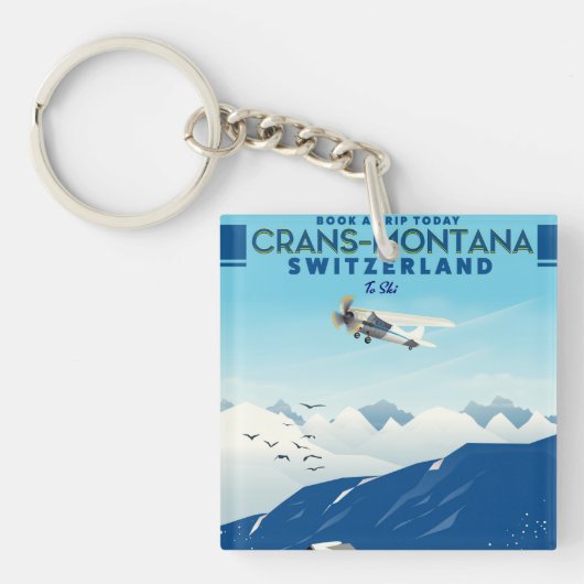 crans-montanaスイスのスキーポスター キーホルダー (正面)