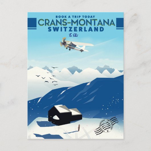 crans-montanaスイスのスキーポスター ポストカード (正面)