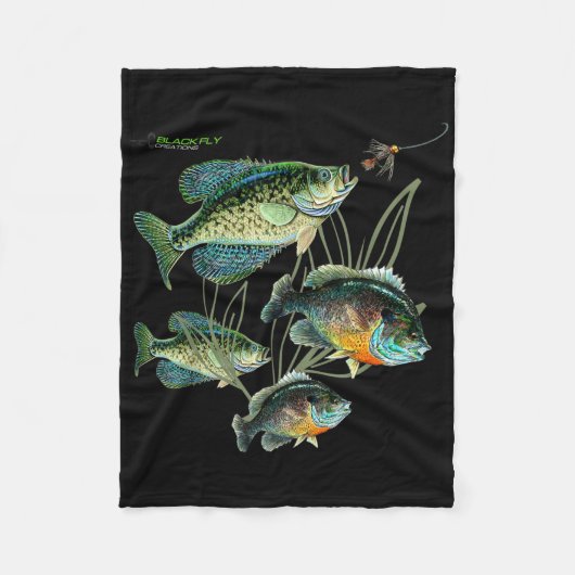 Crappie Bluegill Fishing Shirts Hoodies Black Fly  フリースブランケット (正面)