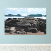 Crashing Ocean Waves Behind Rugged Coastal Rocks キャンバスプリント (インサイチュ (ウッドフロア))
