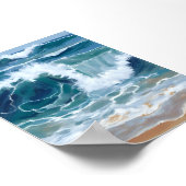 Crashing Ocean Waves | Coastal Blue Watercolor ポスター (角)