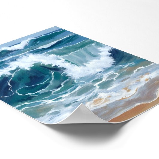 Crashing Ocean Waves | Coastal Blue Watercolor ポスター (角)