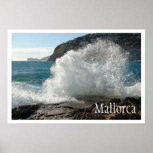 Crashing Surf on Rocks, Mallorca,スペイン ポスター