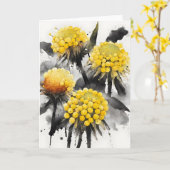 Craspedia - Watercolor flowers カード (黄色い花)