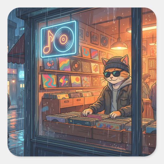 Crate Digging at the Vinyl Store スクエアシール (正面)