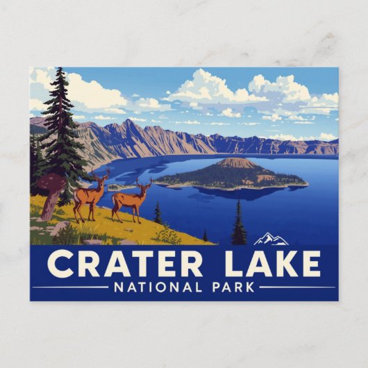 Crater Lake National Park Deer Art ポストカード (正面)