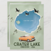 Crater Lake Oregonの地図ポスター 招待状 (正面/裏面)
