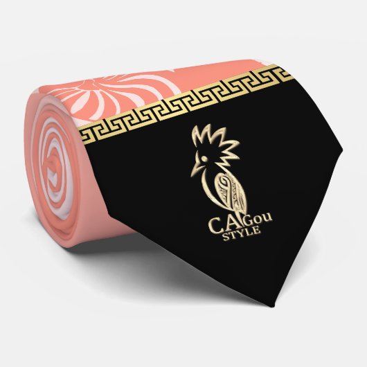 Cravate flèche faîtière kanak. Saumon.  ネクタイ (ロール)