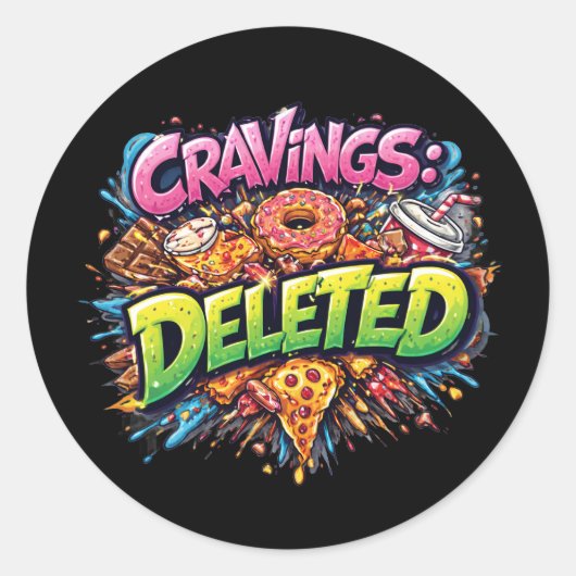 Cravings Deleted – Bold Comic Junk Food Graphic ラウンドシール (正面)