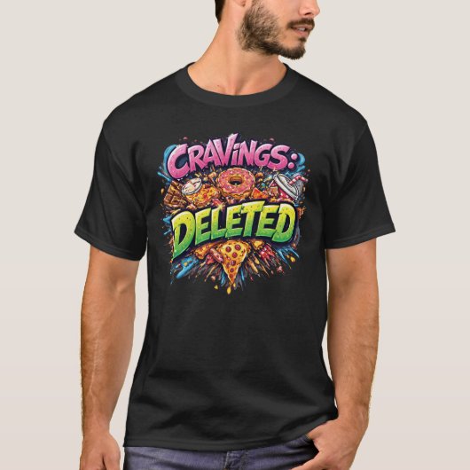 Cravings Deleted – Bold Comic Junk Food Graphic Tシャツ (正面)