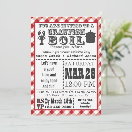 Crawfishの沸騰ウェディングシャワーのパーティの招待状 招待状 (スタンド正面)