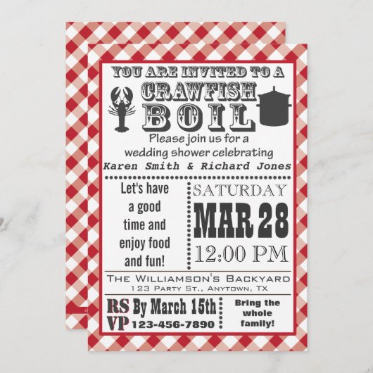 Crawfishの沸騰ウェディングシャワーのパーティの招待状 招待状 (正面/裏面)