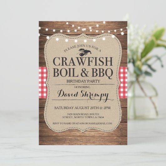 Crawfishの沸騰BBQの誕生会のロブスターの招待 招待状 (スタンド正面)