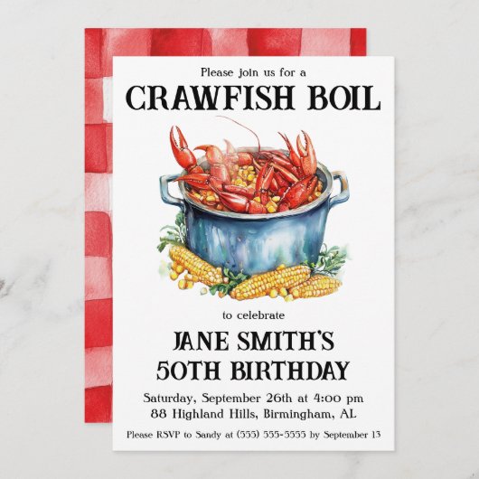 Crawfish Boil Birthday Party 招待状 (正面/裏面)