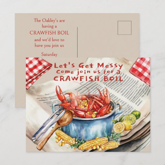 Crawfish Boil Let's Get Messy ポストカード (正面/裏面)