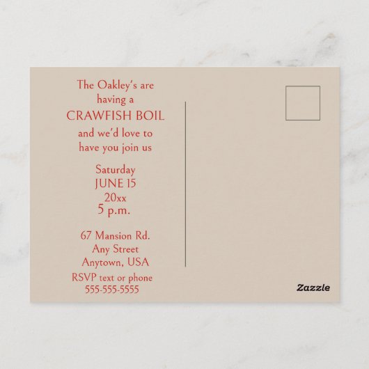 Crawfish Boil Let's Get Messy ポストカード (裏面)