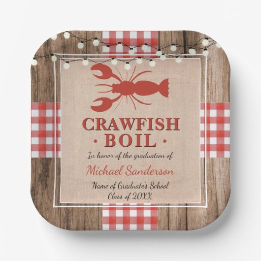 Crawfish Boil Lobster Graduation Party Rustic ペーパープレート (正面)