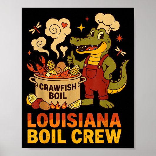 Crawfish Cajun Louisiana Boil Alligator Bayou Retr ポスター (正面)